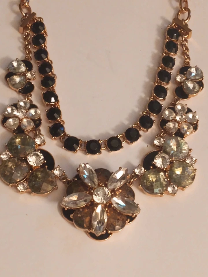 Kate Spade Fame & Flowers Antique Gold Rhinestone Layer Necklace Adjustable