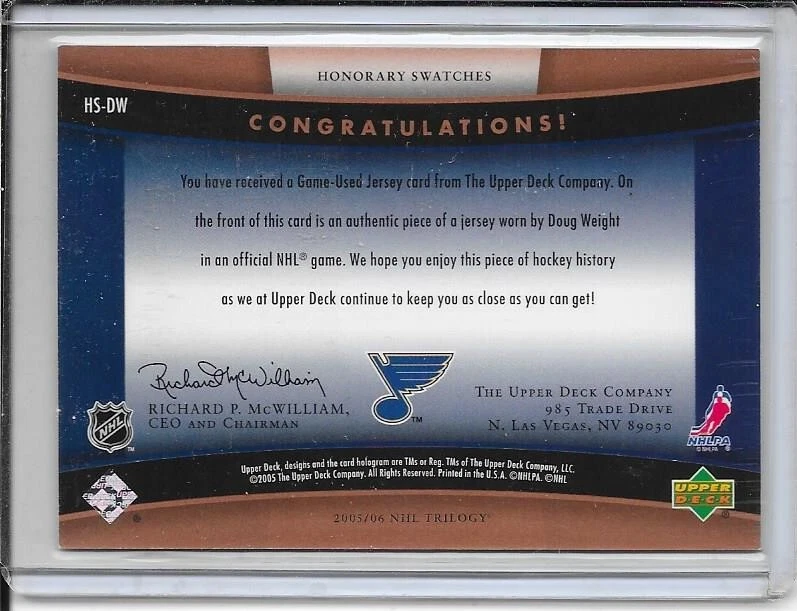 2005-06 Trilogy Doug Weight Honorary Swatches Jersey # HS-DW - Image 2 of 2