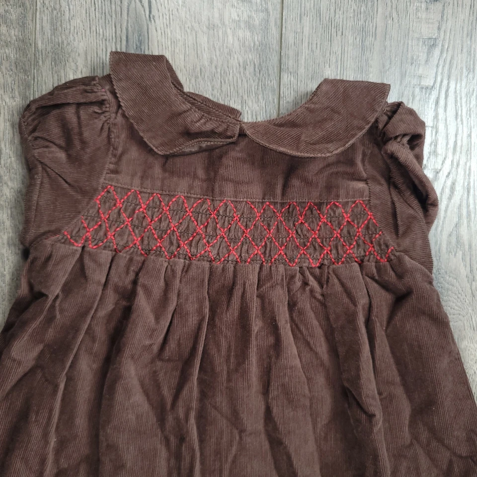 Bebé Niña Loco 8 Bebé 8 3-6 Meses Marrón Pana Rojo Vestido Calado Foto 2 de 3