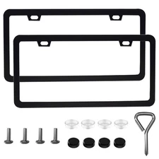 2PCS Black License Plate Holder, Stainless Steel Cover with... 
