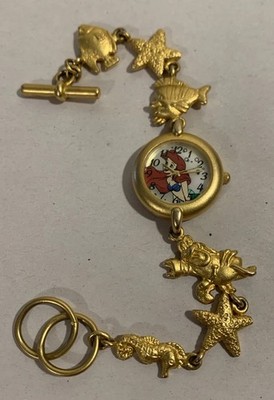   Ultra RARE Disney Little Mermaid Vintage Watch Ariel Gold Tone Ocean Charms