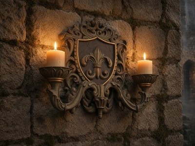 Vintage Massive Fleur-de-Lis Crest Sconce by The Bombay  Company Goth Double Arm