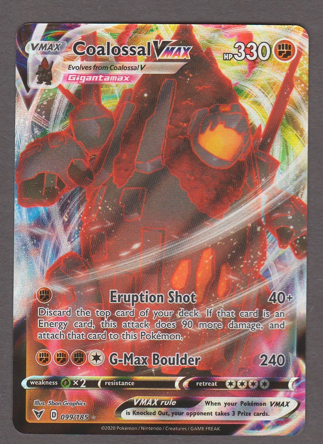 Coalossal VMAX 099/185 Vivid Voltage Ultra Rare Holo Foil Pokemon Card NM