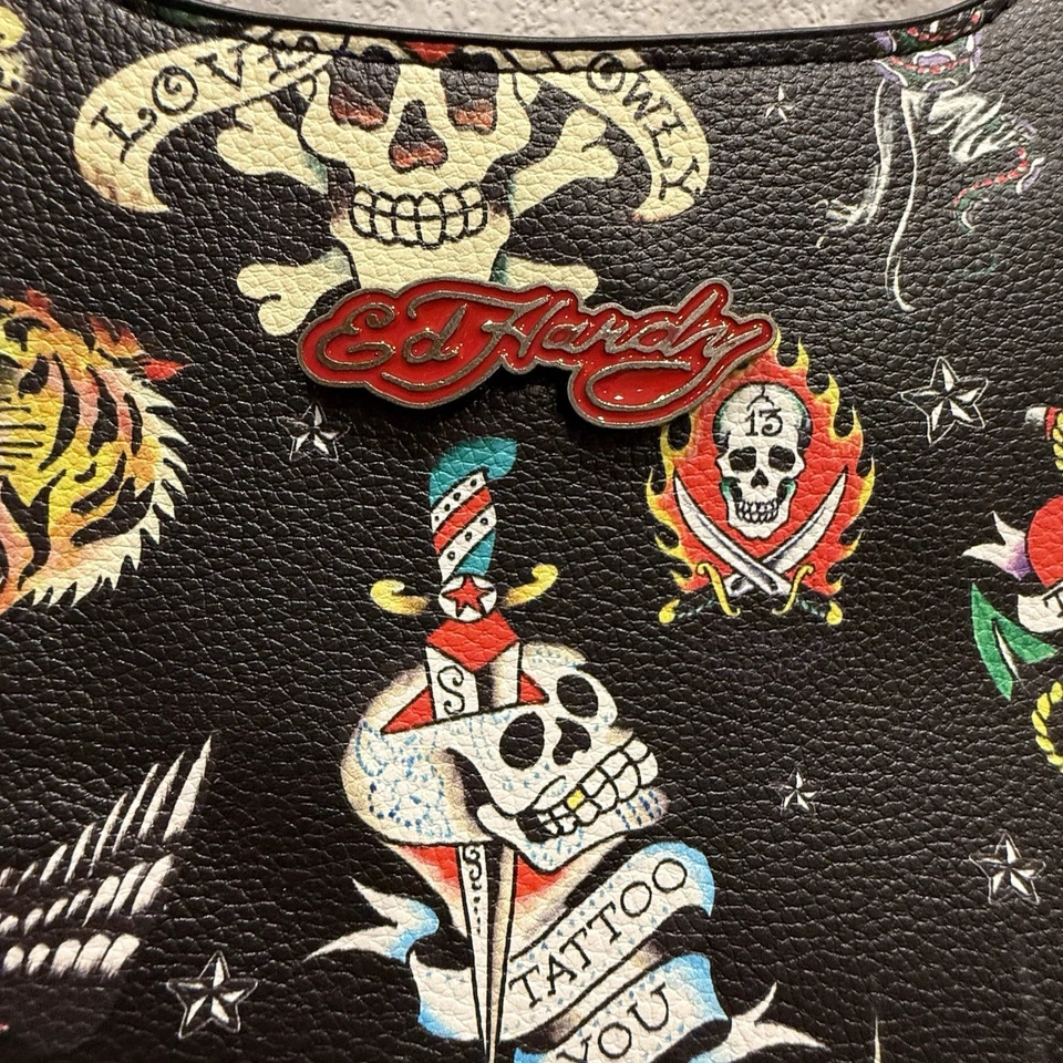 Ed Hardy Women’s Black Tattoo Skull Shoulder Large Tote Love Kill Slowly Grunge - Image 2 of 4