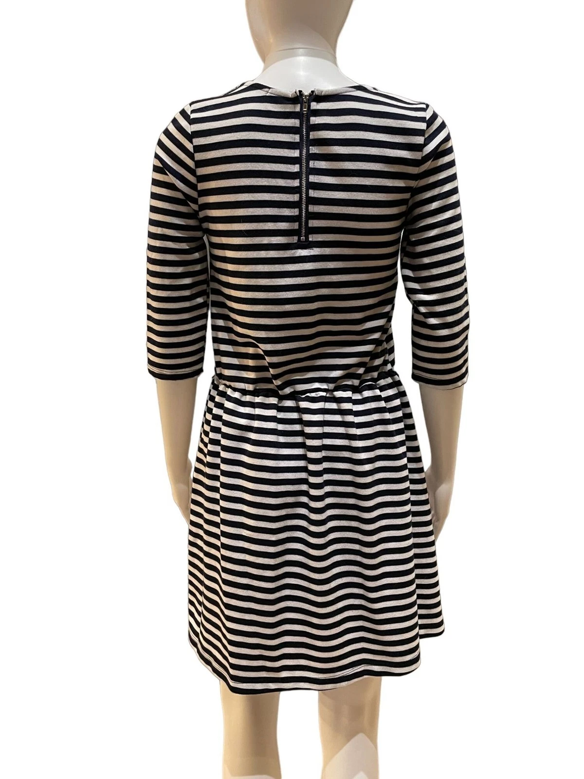 VETEMENTS Abito a righe blu navy e bianco elastico in vita manica 3 4 uncinetto pizzo accento Y2K