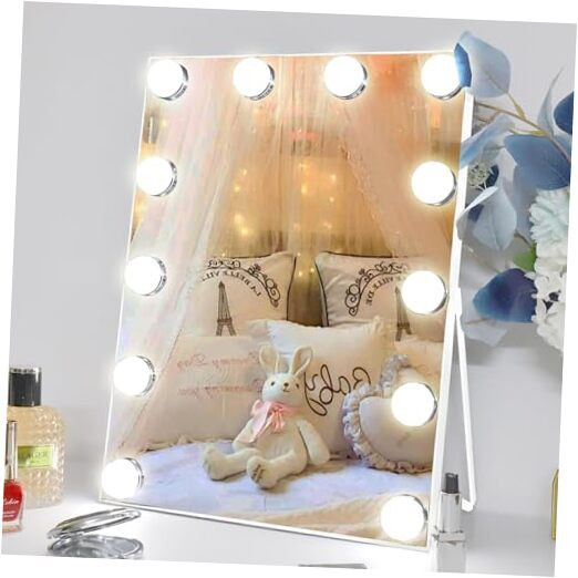 10x12 Inch Hollywood Vanity Mirror with Lights 12 Bulbs White Frame  