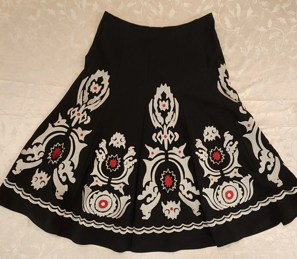 VINTAGE SUNNY LEIGH Women's Flare Midi Skirt Embroidered SZ 8 - Image 2 of 4