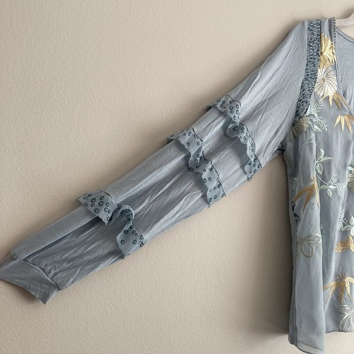 Anthropologie Tiny Frances Embroidered V-Neck Long Sleeve Ruffled Top Size XS - Picture 5 of 10