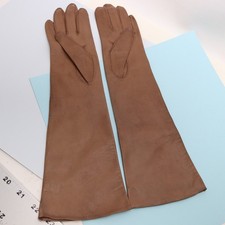 Vintage Alexander Leather Long Gloves Women 6 Brown Unlined Elbow Italian