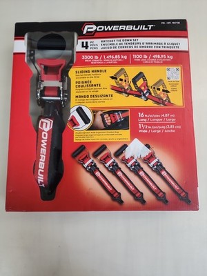 Powerbuilt Heavy Duty 4pc Ratchet Tie Downs 3300lb Sliding Comfort Handle