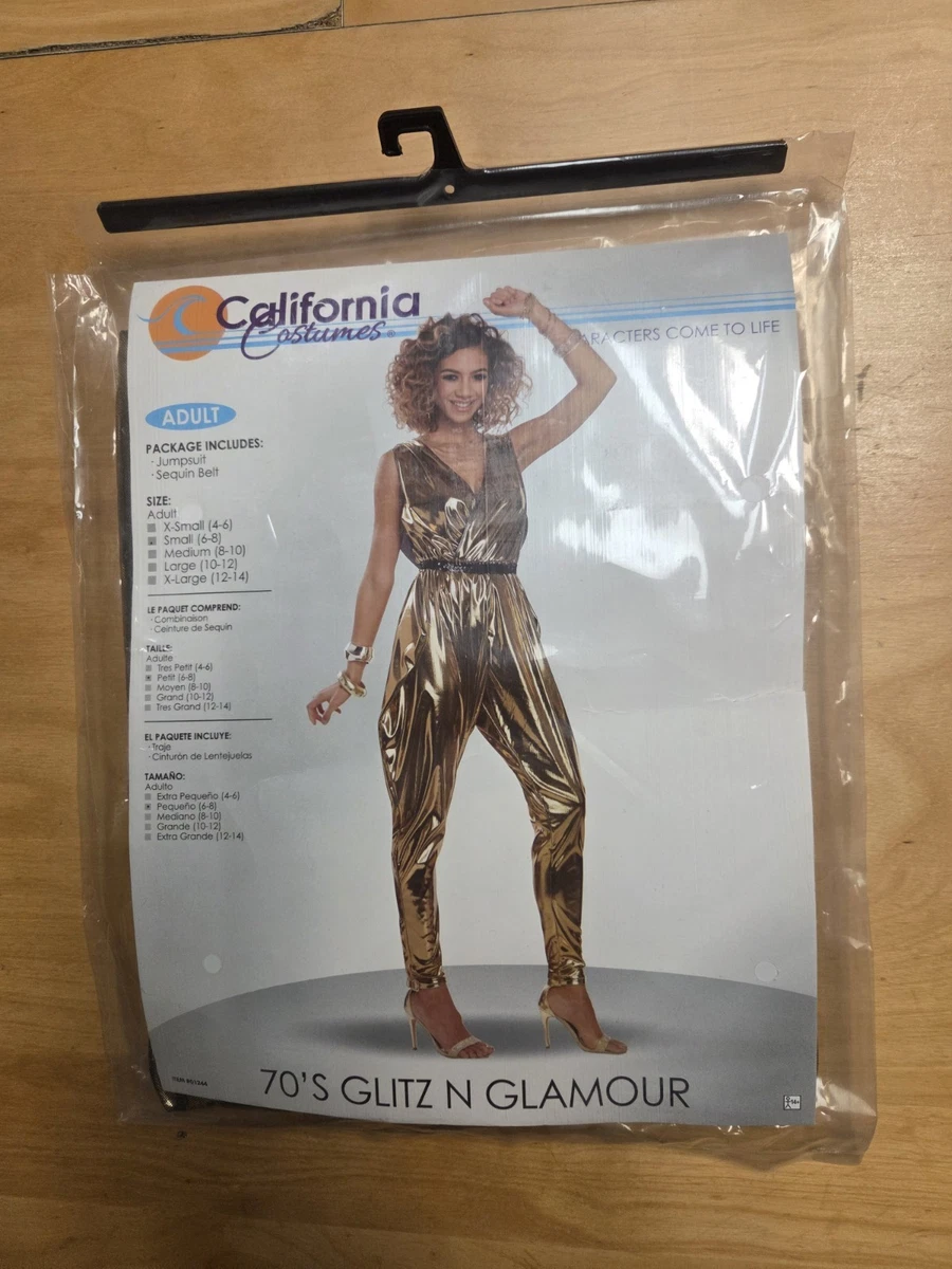 Muztagata Disco-outfit 70s 80s Prom Sparkle Flare Jumpsuit Feestkostuum Halloween Cosplay Voor Volwassen Vrouwen, Goud, XL