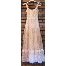 Vintage Gunne Sax Pink Floral Lace Trim Maxi Dress Cottagecore Praire Dress 7