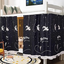 2 Panels Bottom Bunk Bed Curtains Blackout Dorm Canopy Loft Bed Curtain, Black