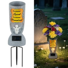 Solar Cemetery Grave Vase LED Angel Headstone Outdoor Memorial Decoration Spikes