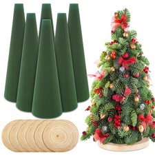 Green Floral Foam Tree Cones For Christmas Flower Decor 3.15x9.45 Inch 6 PCS
