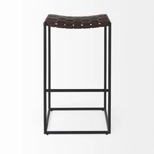 Clarissa 18.0L x 16.0W x 30.0H Dark Brown Woven Leather W/Black Iron Frame Stool