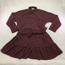 Nine West Shirt Dress Womens 2XL Purple Plum Ruffle Hem Belted Work Casual