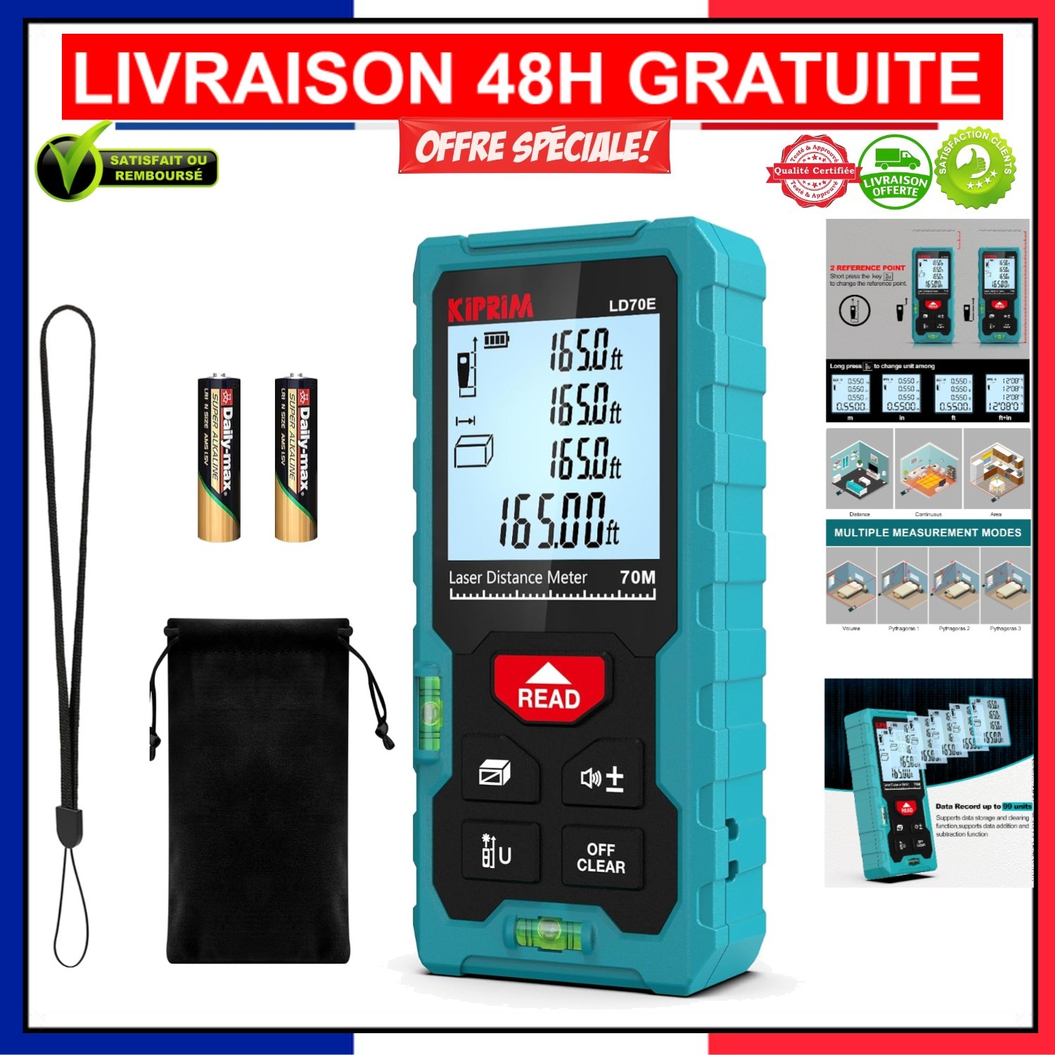 Mesure laser Kiprim LD70E 70m pour réussir la rénovation de votre maison de fond en comble