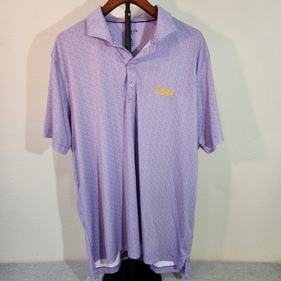 johnnie-O Men s XL Golf Polo Shirt LSU Embroidered Performance Purple UPF 50