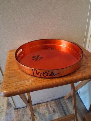 Fluer de Lis Serving Tray Of Heavy Plastic Iridescent Orange And Black Trim