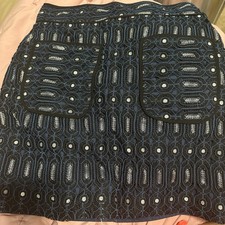 Textured Black A-Line Skirt with Front Pockets