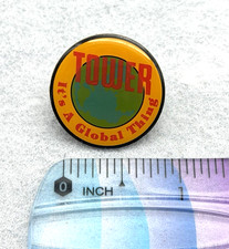 Vtg Tower Records Its A Global Thing Globe Enamel Pin Lapel Souvenir