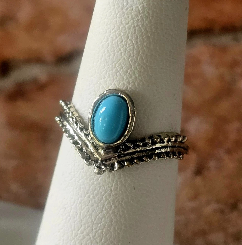 JUEGO BISEL TURQUESA NATURAL CHEVRON TITANIO CALIDAD PLATA NUEVO TALLA 5 ANILLO Foto 2 de 4