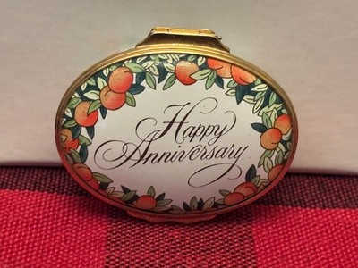 Halcyon Enamel Trinket Box ''HAPPY ANNIVERSARY''   NO BOX