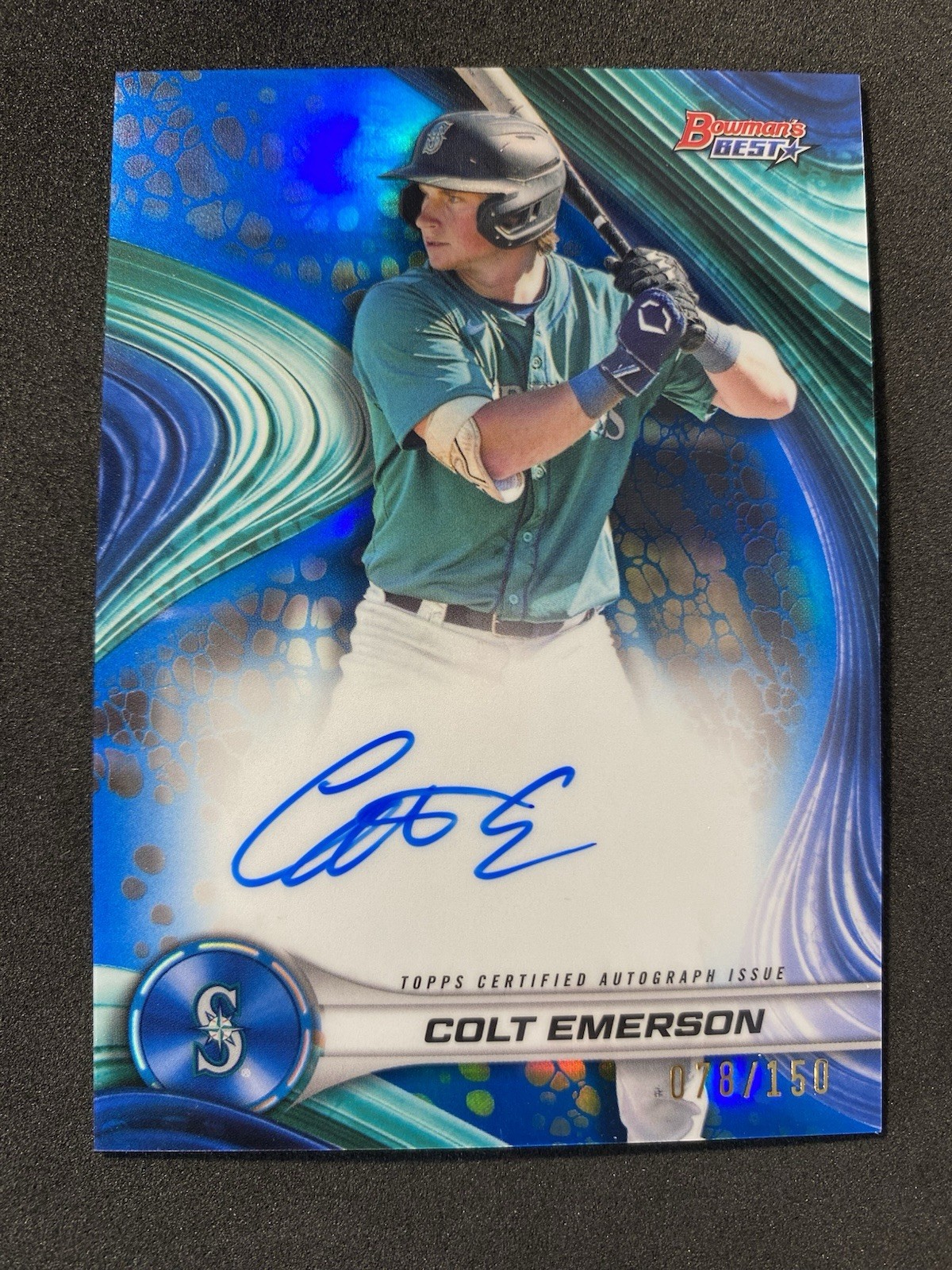 2024 Bowman's Best Colt Emerson Blue Refractor Auto /150 Mariners SP