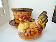 De colección Lefton Cerámica Vidrio Pintado Anidación Pollo Gallina en Nido Tazón Tapa y Plato