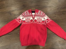 Hanna Andersson Kids 120 6  7 Fair Isle Zip Sweater   Red/White Nordic Knit