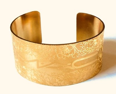RARE Vintage M·A·C Cosmetics Employee Gift - Floral Etched Logo Cuff Bracelet