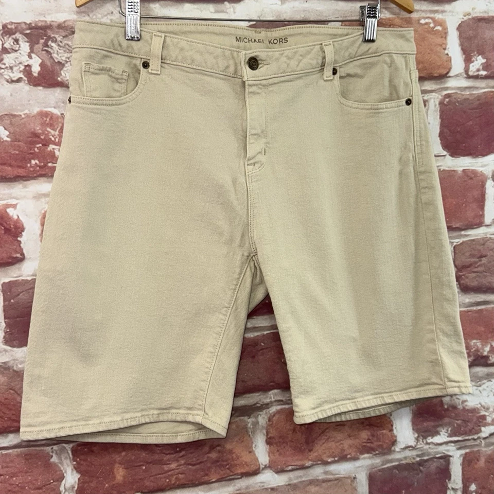 Michael Kors Bermuda Jean Shorts Womens 14 Tan Denim Stretchy Beachy Resort - Image 2 of 4