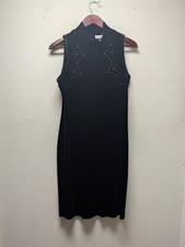 Vintage Ms. Cosmo Black Velvet Mock Neck Dress Studded Rhinestone Goth Grunge