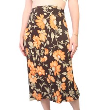 Vintage 90s Jones New York brown and orange floral silk midi skirt 6P