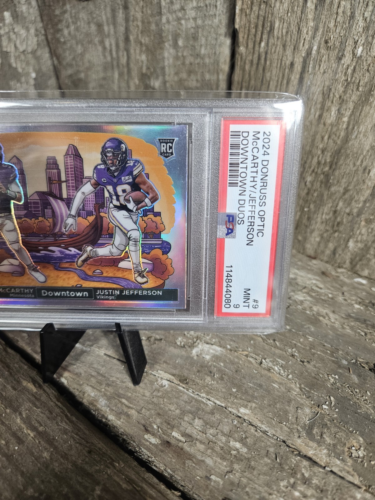 2024 Donruss Optic JJ McCarthy Justin Jefferson Downtown Duos RC SSP #9 PSA 9 view 3