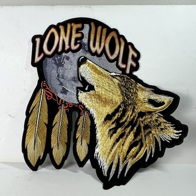 Large LONE WOLF Howling Moon 12'' x 12'' Iron / Sew On Back Patch Biker Gang