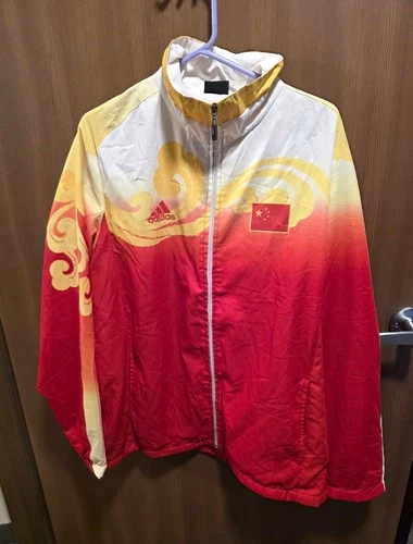 Adidas Beijing 2008 Olympics Team China Windbreaker Jacket Red Yellow SIZE L - product listing photo