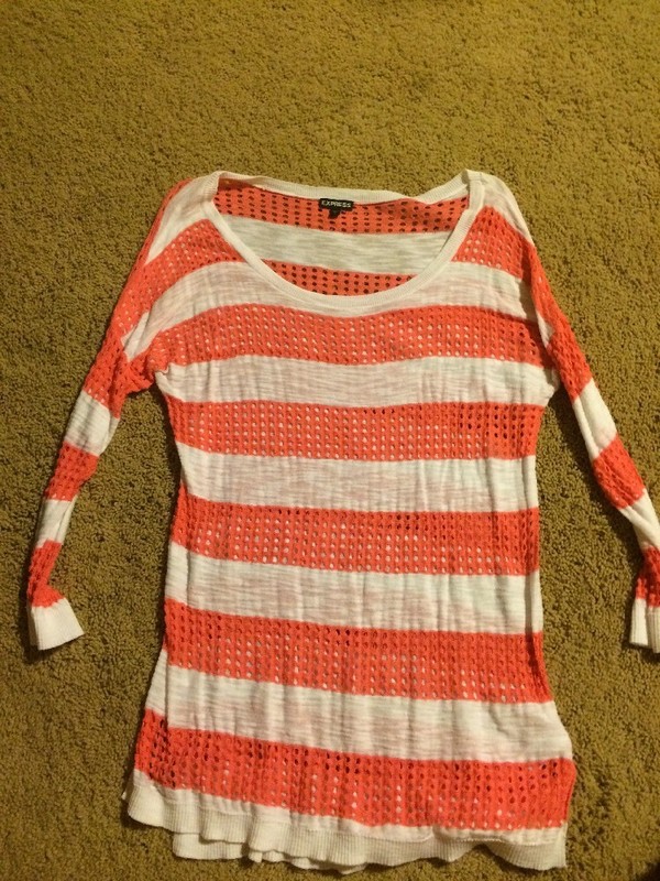 Express Women's Orange And White Shirt Size Medium 