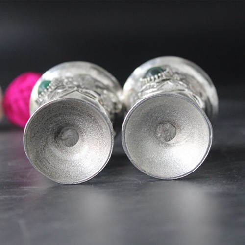 Collecting Miao Silver Wine Glasses with Inlaid Green Crystal Cups(2Pcs) - Picture 5 of 5