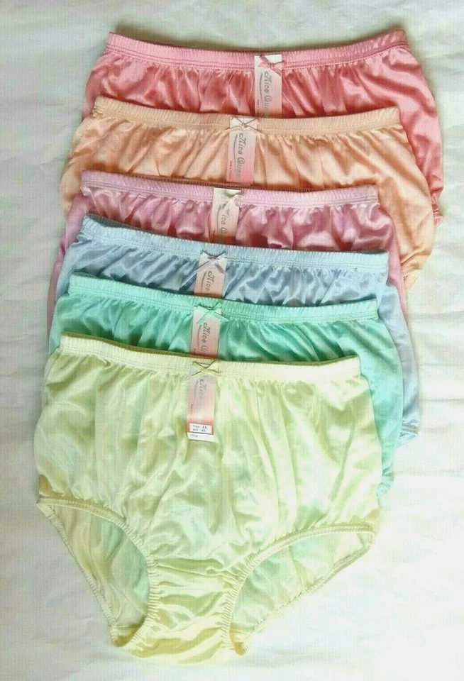 x6 Bragas De Colección Nylon Satinado Sedoso Cintura Alta Bikini Bragas Ropa Interior Talla LL Foto 2 de 4