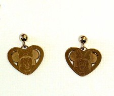14k yellow gold Walt Disney Minnie Micky Mouse Ball dangle heart earrings 1.1g