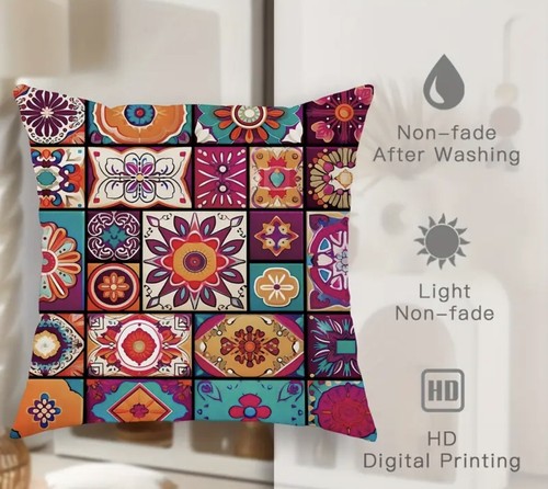 Boho Mandala Set x 2 Überwurf Kissenbezüge Rarität 18” x 18” rot bunt 109% Leinen - Bild 2 von 4
