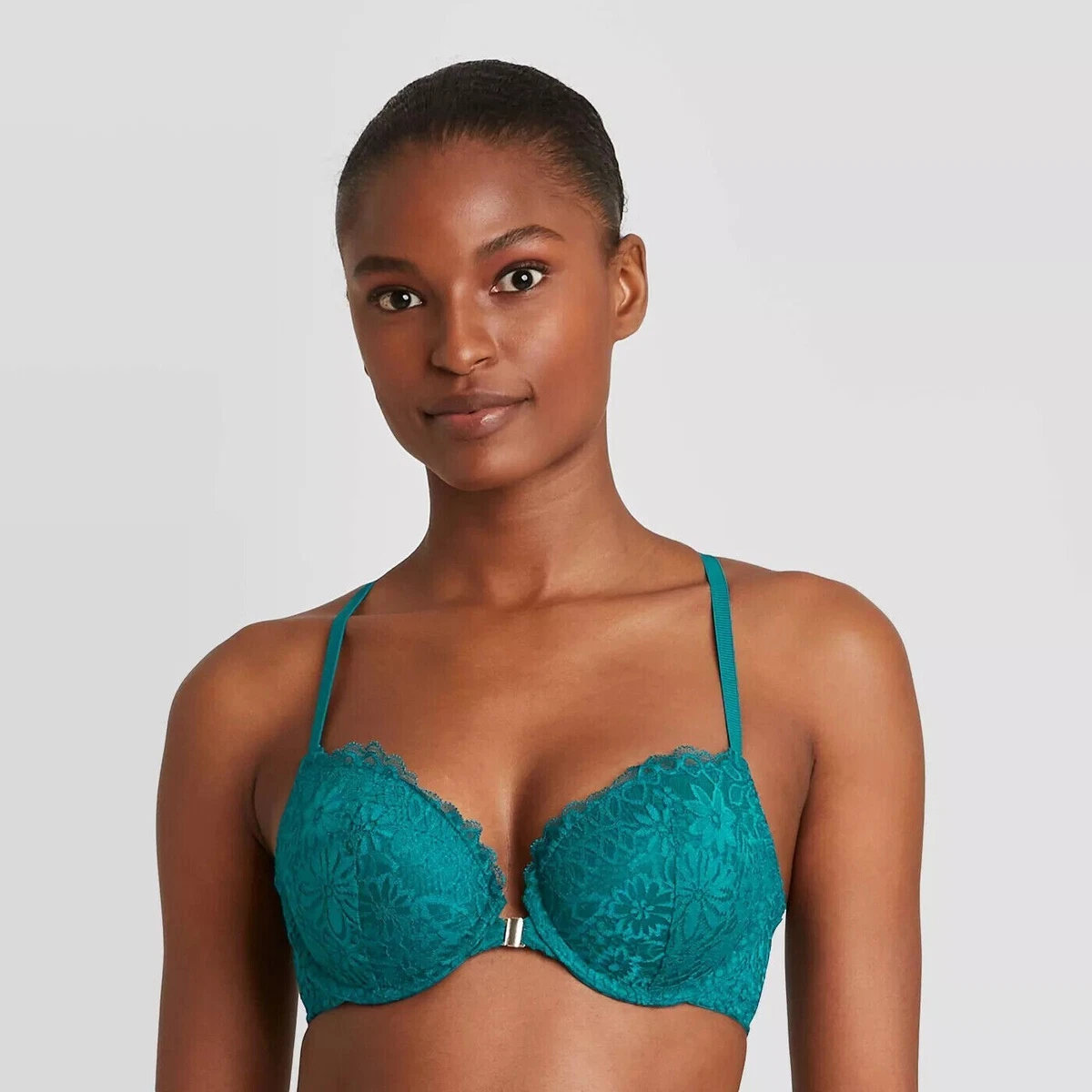 NWOT‼ AUDEN Sz 34D Lace Push Up Demi Coverage Plunge Racerback Bra Teal  Green