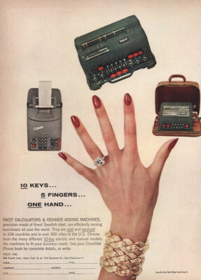 1955 Facit Calculators: 10 Keys 5 Fingers Vintage Print Ad