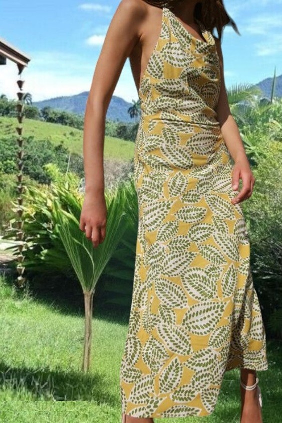 ZARA SS24 MIDI MULTICOLORED YELLOW PRINTED HALTER DRESS SZ