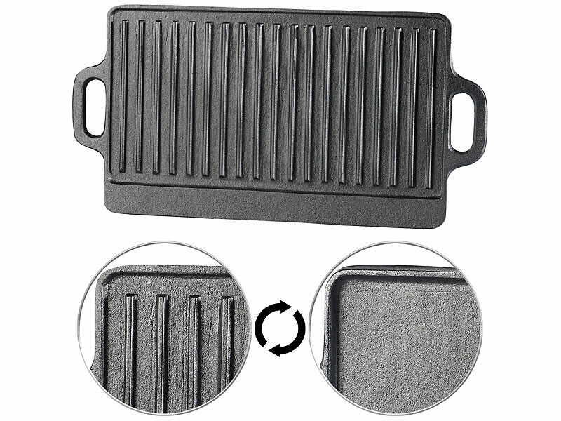 Plaque-gril de cuisson réversible en fonte 46 x 23 cm barbecue plancha
