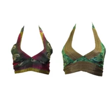 Recycled Reversible Crop Top Boho Festival Halterneck Bralette One Size P105