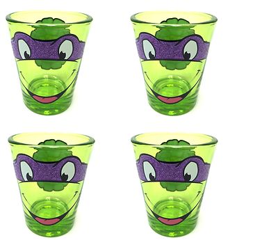 Set of 4 Teenage Mutant Ninja Turtles Donetello Glitter Mask Tinted Shot Glass 