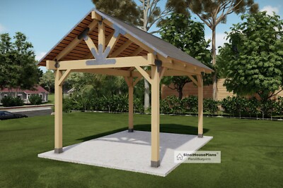 12'x16' Wood Gazebo plans, Post Gable Complete Pavilion DIY drawings